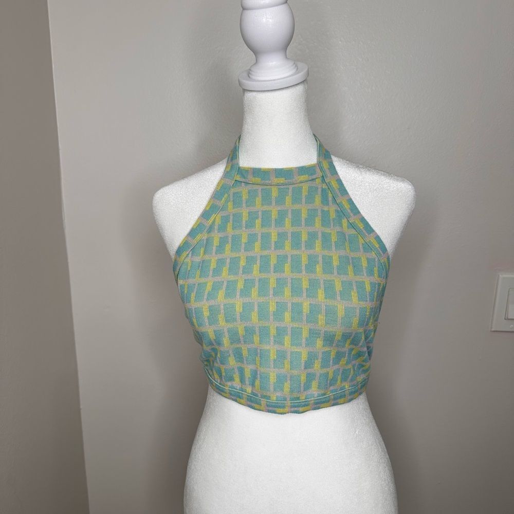 Zara Vibrant Blue and Green Checkered Halter Tank Top - Picture 3 of 8